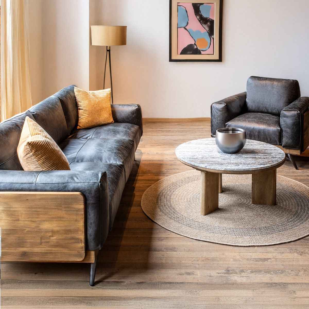 Portofino Mid Century 95" Sofa in Antique Ebony Leather by Home Trends & Design at Eve Furniture