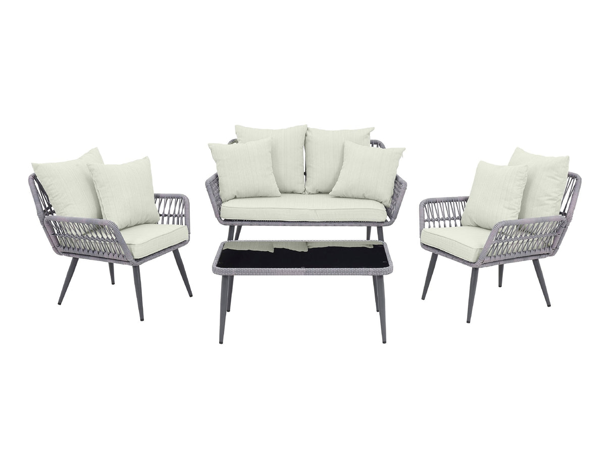 Portofino Patio 4-Person Conversation Set with Coffee Table with Cream Cushions by Manhattan Comfort at Eve Furniture