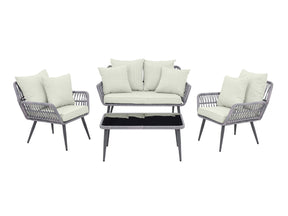 Portofino Patio 4-Person Conversation Set with Coffee Table with Cream Cushions by Manhattan Comfort at Eve Furniture