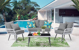 Portofino Patio 4-Person Conversation Set with Coffee Table with Grey Cushions by Manhattan Comfort at Eve Furniture