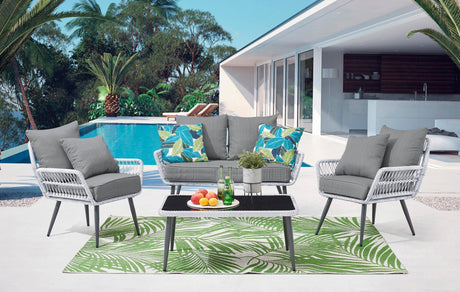 Portofino Patio 4-Person Conversation Set with Coffee Table with Grey Cushions by Manhattan Comfort at Eve Furniture