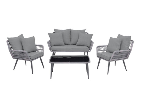 Portofino Patio 4-Person Conversation Set with Coffee Table with Grey Cushions by Manhattan Comfort at Eve Furniture