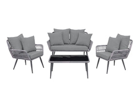 Portofino Patio 4-Person Conversation Set with Coffee Table with Grey Cushions by Manhattan Comfort at Eve Furniture