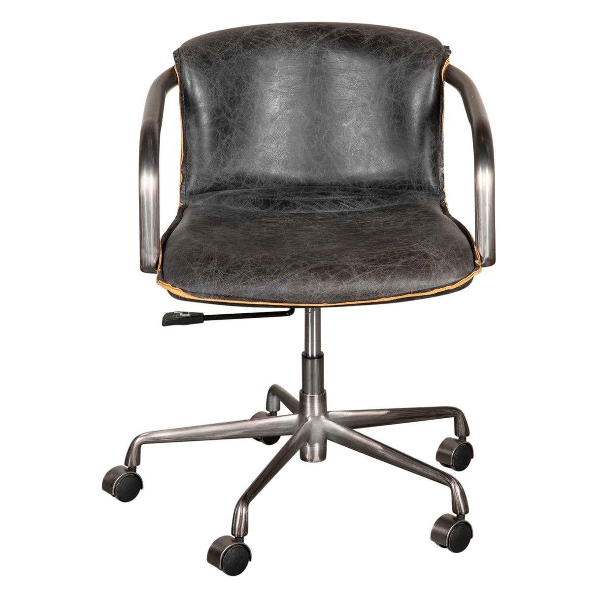 Portofino Swivel Office Chair in Antique Ebony Leather and Antique Zinc by Home Trends & Design at Eve Furniture