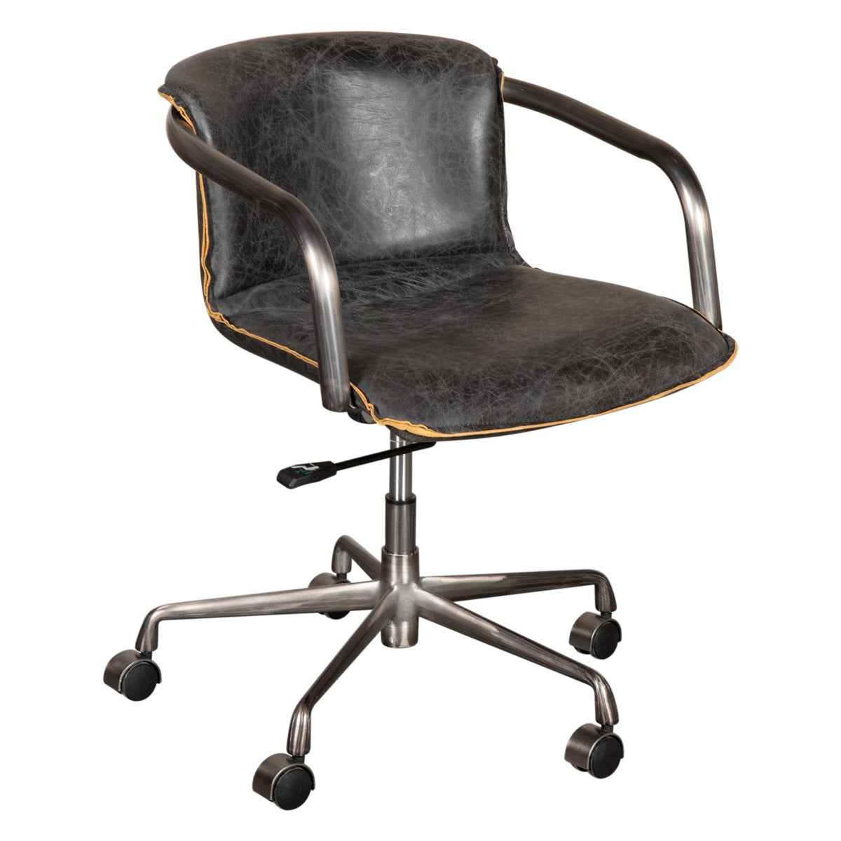 Portofino Swivel Office Chair in Antique Ebony Leather and Antique Zinc by Home Trends & Design at Eve Furniture