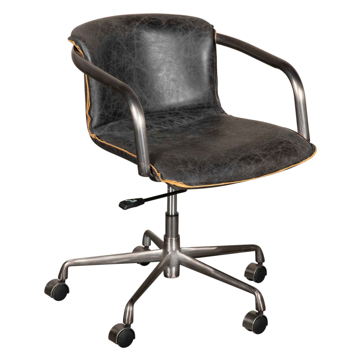 Portofino Swivel Office Chair in Antique Ebony Leather and Antique Zinc by Home Trends & Design at Eve Furniture