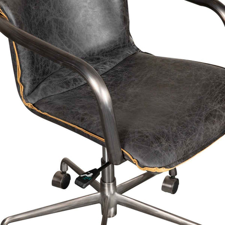 Portofino Swivel Office Chair in Antique Ebony Leather and Antique Zinc by Home Trends & Design at Eve Furniture