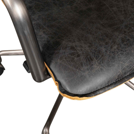 Portofino Swivel Office Chair in Antique Ebony Leather and Antique Zinc by Home Trends & Design at Eve Furniture