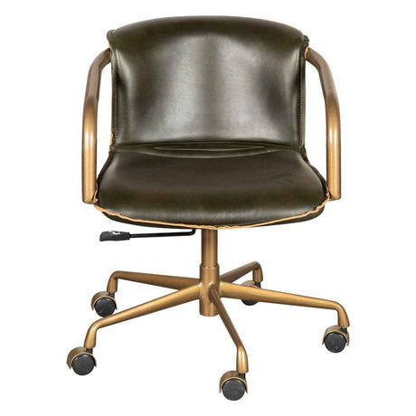 Portofino Swivel Office Chair in Emerald Green Leather and Antique Gold by Home Trends & Design at Eve Furniture