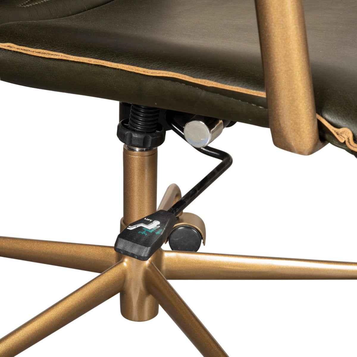 Portofino Swivel Office Chair in Emerald Green Leather and Antique Gold by Home Trends & Design at Eve Furniture