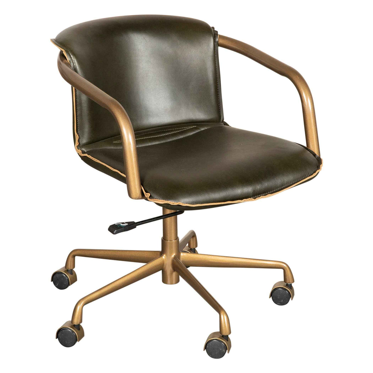 Portofino Swivel Office Chair in Emerald Green Leather and Antique Gold by Home Trends & Design at Eve Furniture