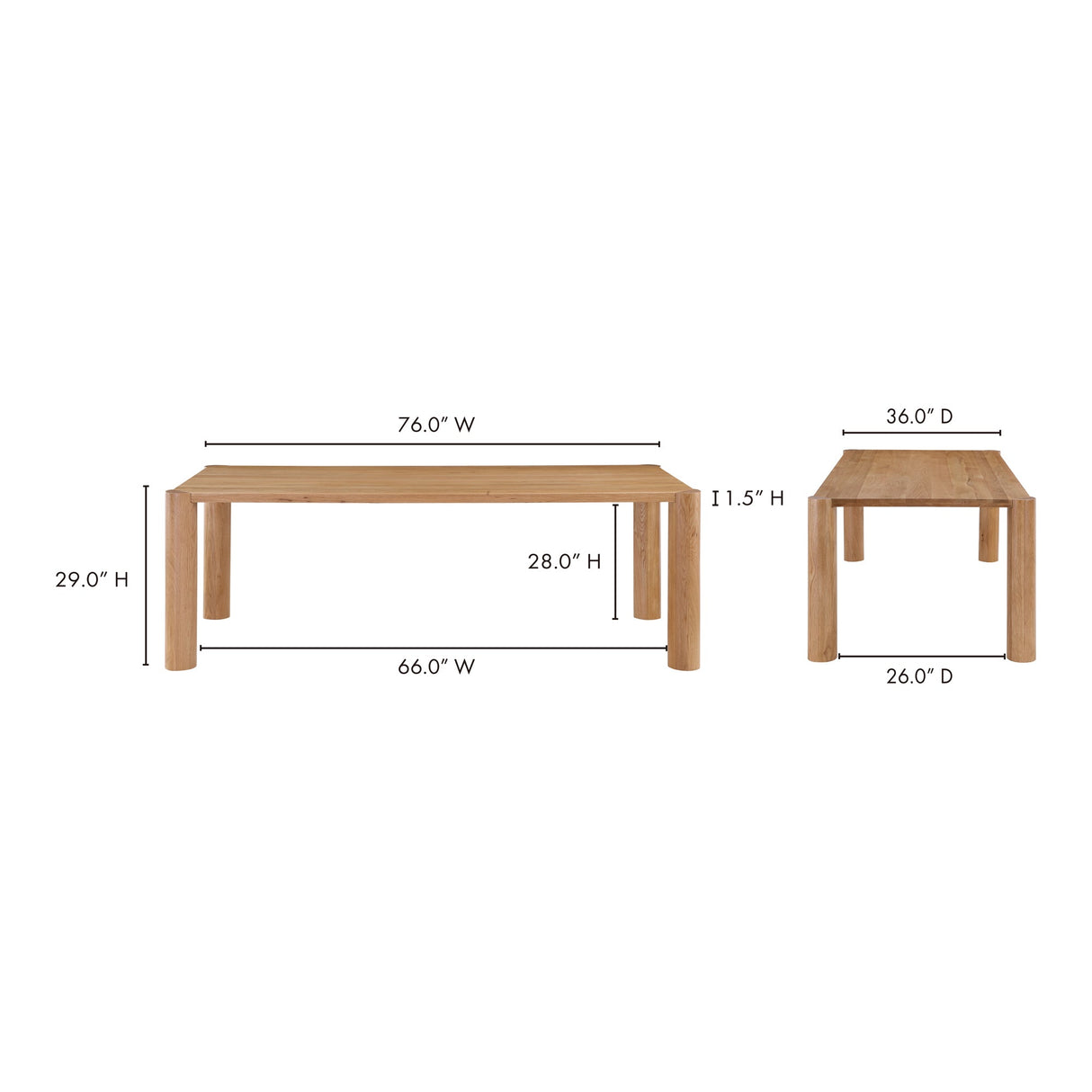 Post Natural Oak Small Dining Table by Moe's Home at Eve Furniture