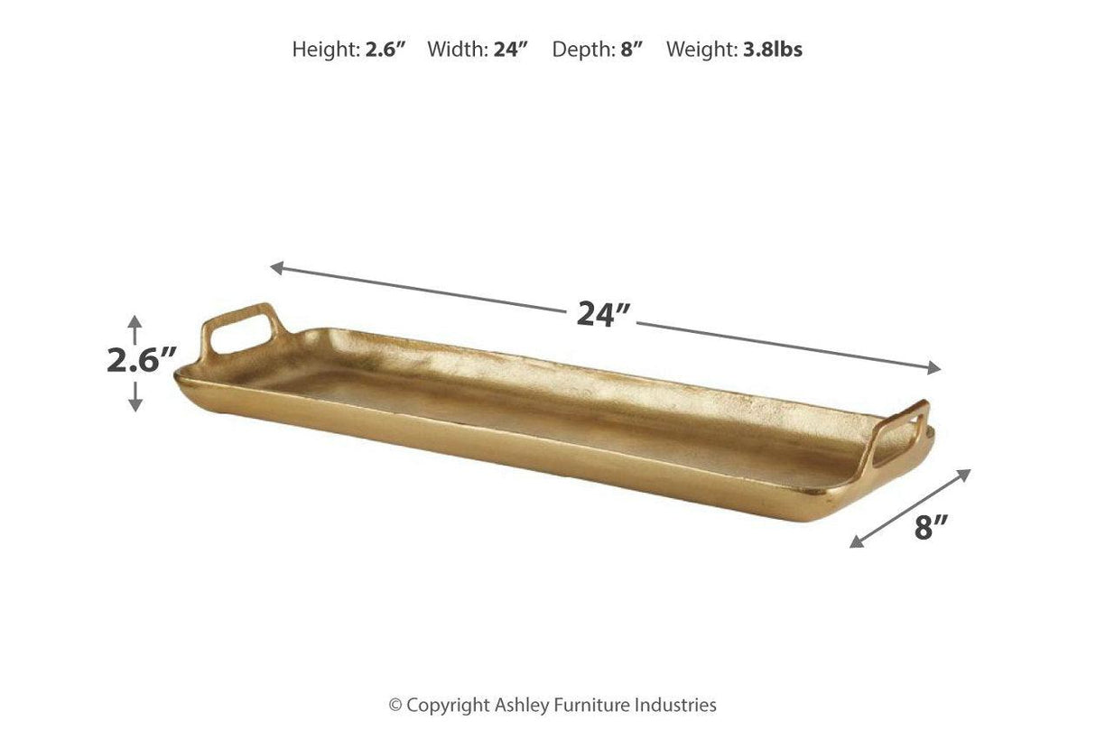 Posy Gold Finish Tray by Ashley at Eve Furniture