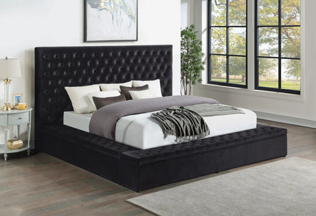 Prague Black Velvet Queen Upholstered Storage Platform Bed by Homelegance at Eve Furniture