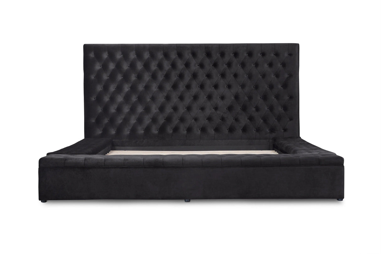 Prague Black Velvet Queen Upholstered Storage Platform Bed by Homelegance at Eve Furniture