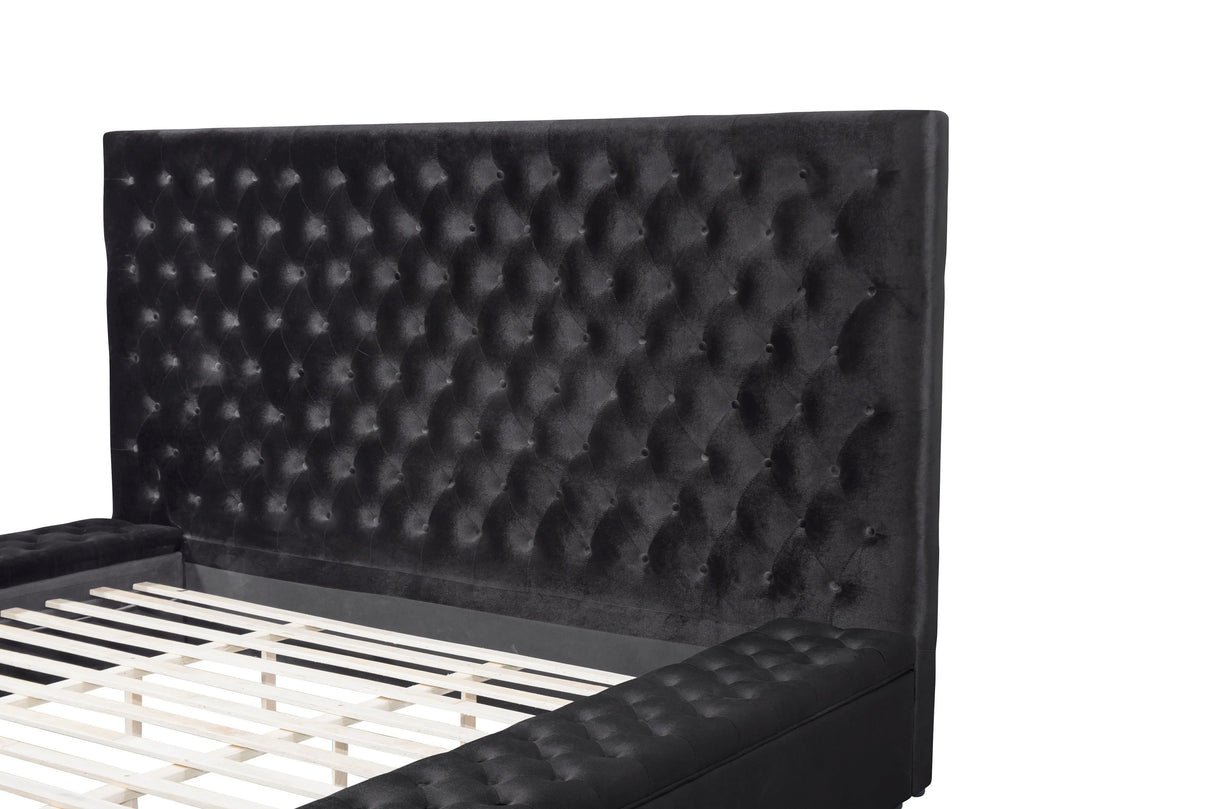 Prague Black Velvet Queen Upholstered Storage Platform Bed by Homelegance at Eve Furniture