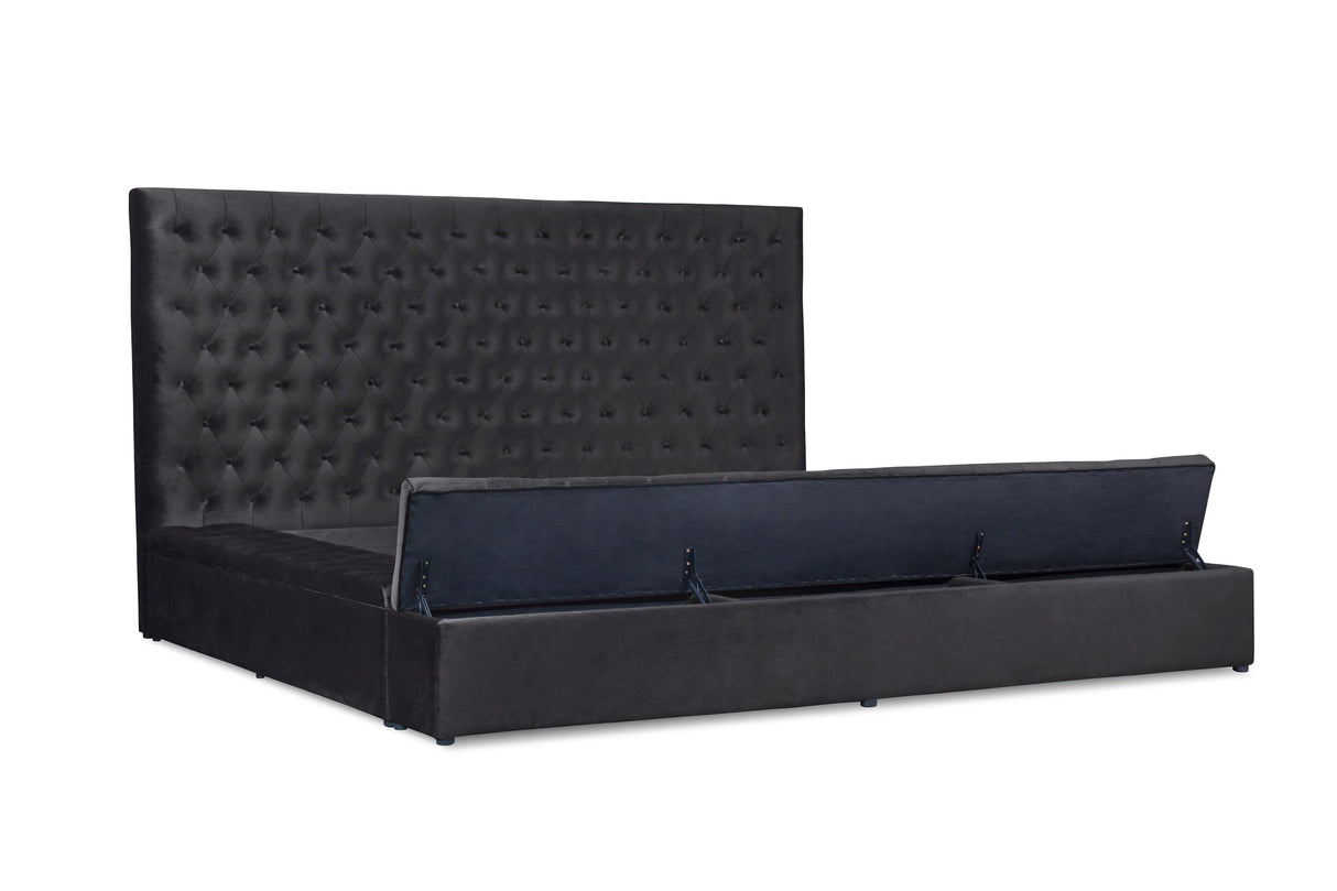 Prague Black Velvet Queen Upholstered Storage Platform Bed by Homelegance at Eve Furniture