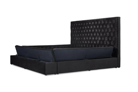 Prague Black Velvet Queen Upholstered Storage Platform Bed by Homelegance at Eve Furniture