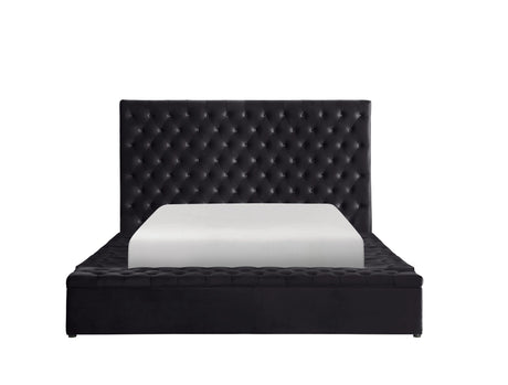 Prague Black Velvet Queen Upholstered Storage Platform Bed by Homelegance at Eve Furniture