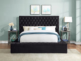 Prague Black Velvet Queen Upholstered Storage Platform Bed by Homelegance at Eve Furniture