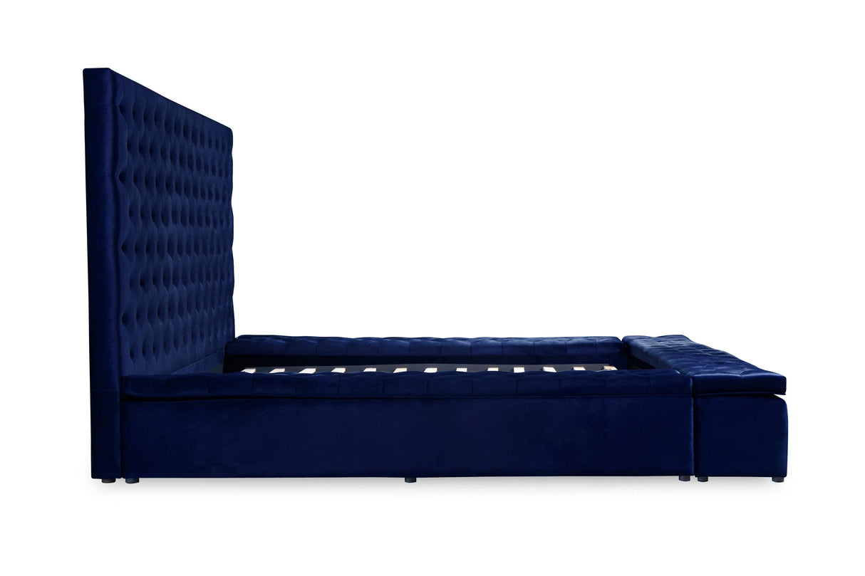Prague Blue Velvet King Upholstered Storage Platform Bed by Homelegance at Eve Furniture