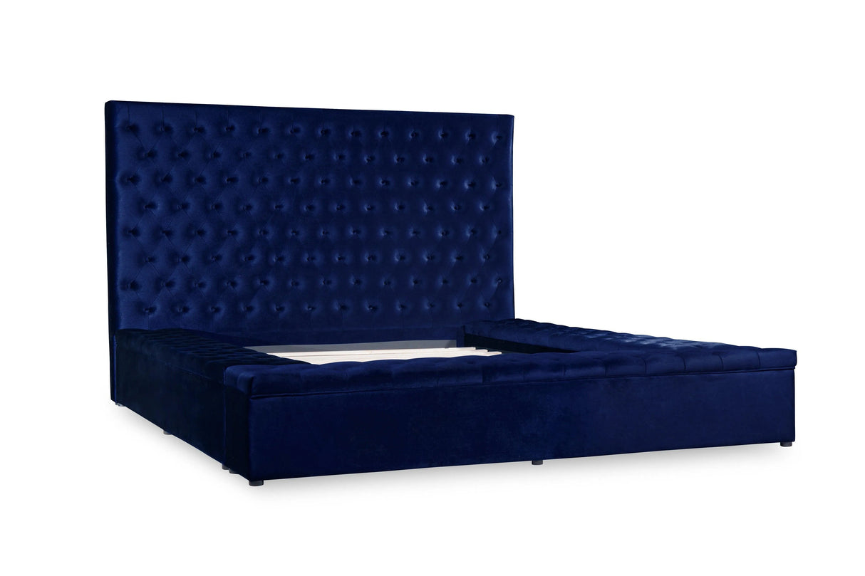 Prague Blue Velvet Queen Upholstered Storage Platform Bed by Homelegance at Eve Furniture