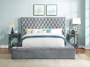 Prague Gray Velvet King Upholstered Storage Platform Bed by Homelegance at Eve Furniture