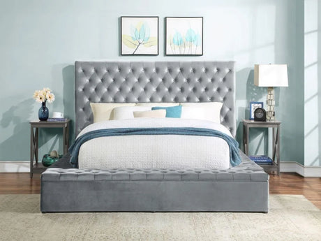 Prague Gray Velvet Queen Upholstered Storage Platform Bed by Homelegance at Eve Furniture