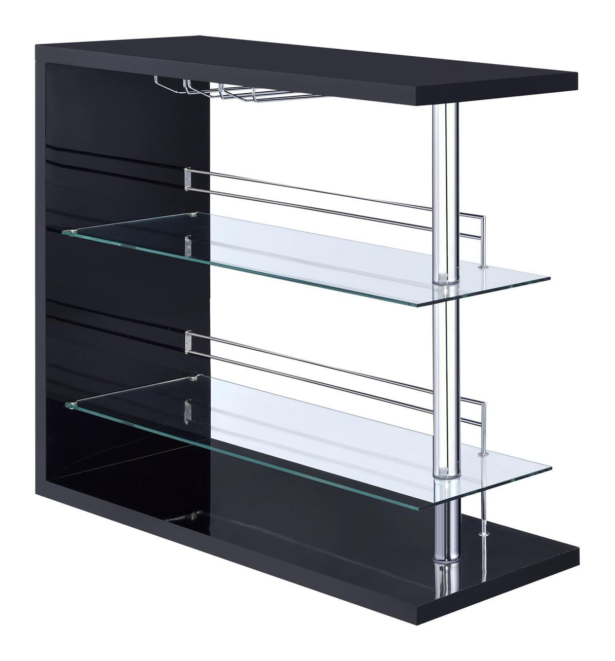 Prescott Glossy Black Rectangular 2-Shelf Bar Unit by Coaster at Eve Furniture