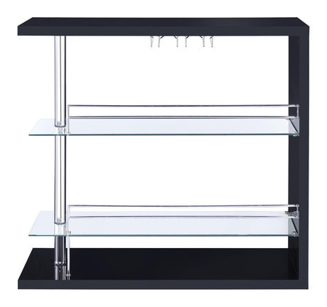 Prescott Glossy Black Rectangular 2-Shelf Bar Unit by Coaster at Eve Furniture