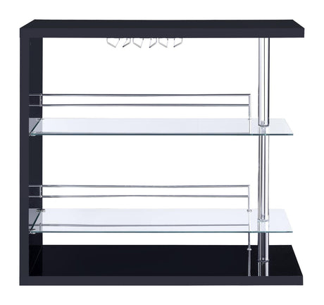 Prescott Glossy Black Rectangular 2-Shelf Bar Unit by Coaster at Eve Furniture