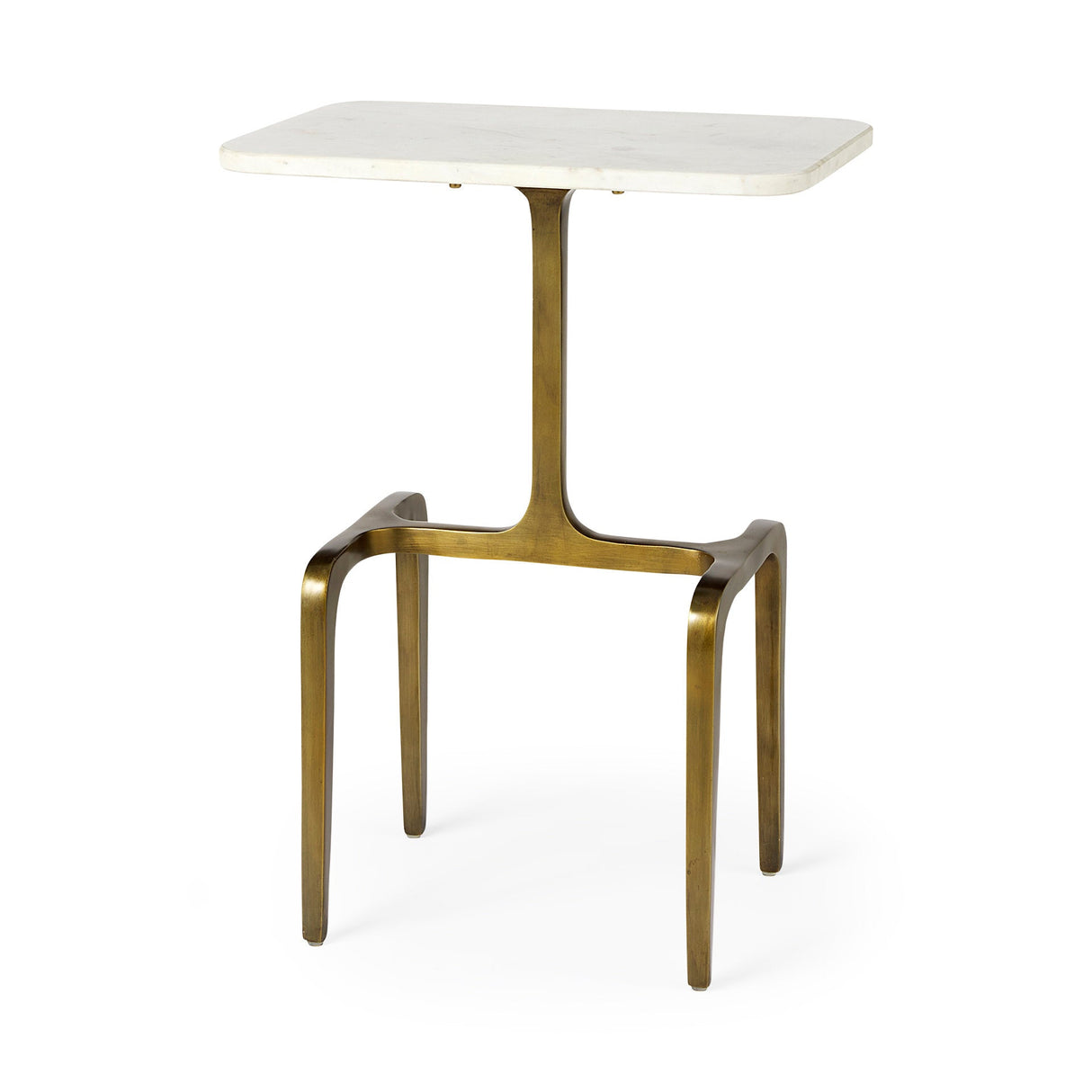 Preston 17.3L x 11.3W x 22.8H White Marble Top W/Gold Metal Accent Table by Mercana at Eve Furniture