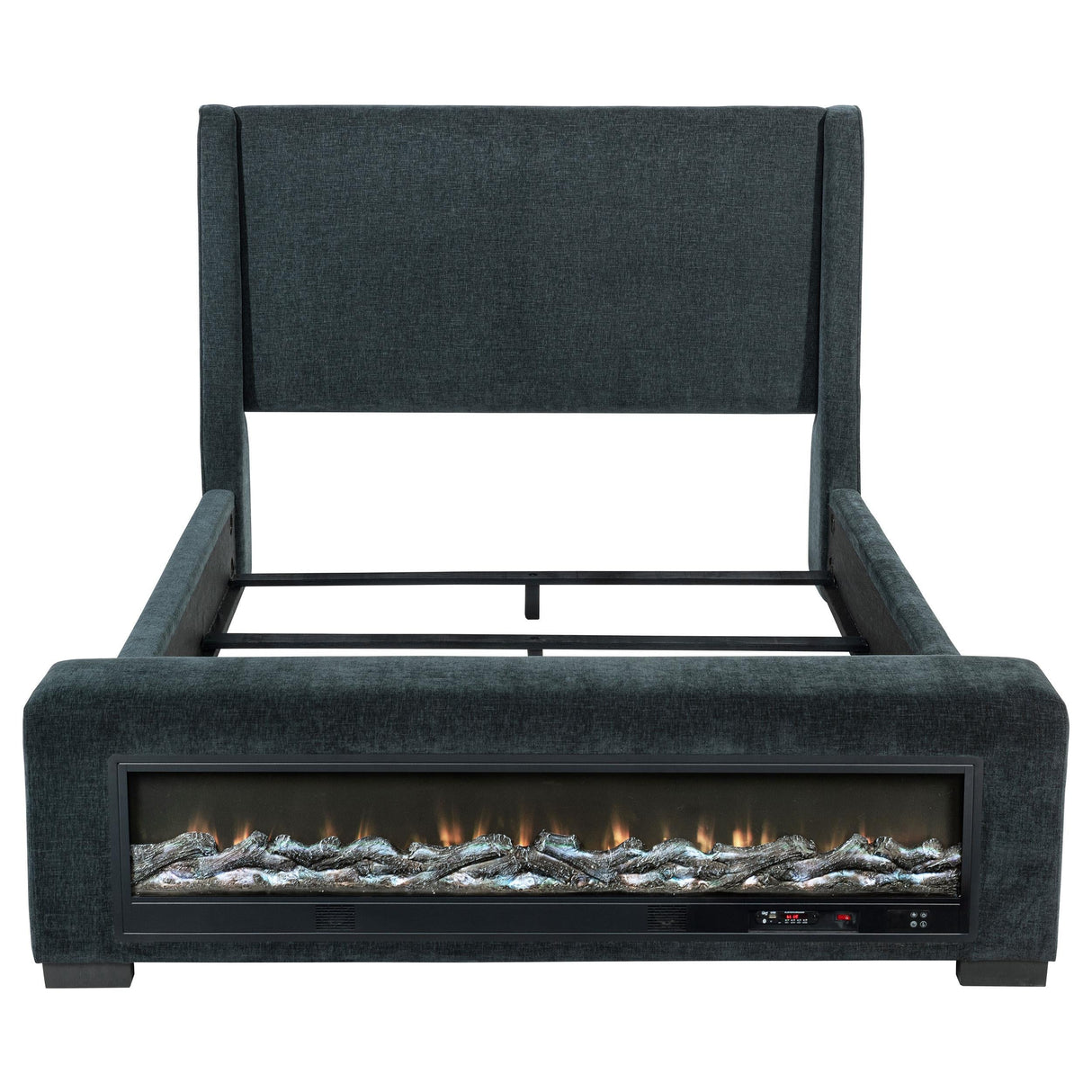 Preston Blue Upholstered Eastern King Audio Fireplace Bed by Coaster at Eve Furniture