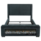 Preston Blue Upholstered Eastern King Audio Fireplace Bed by Coaster at Eve Furniture