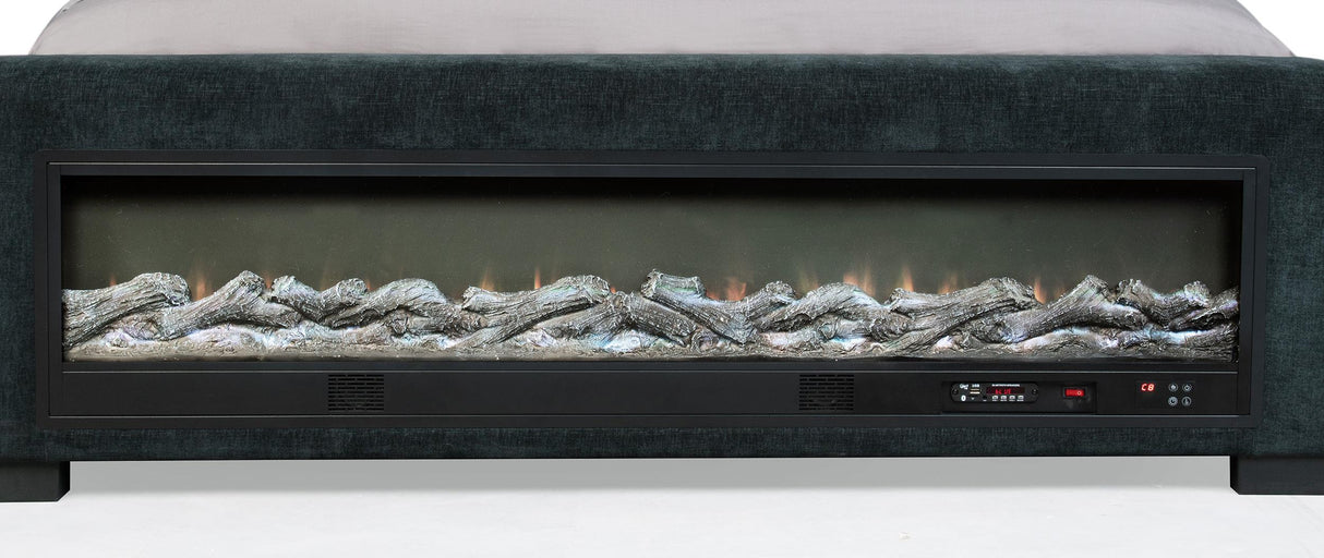 Preston Blue Upholstered Eastern King Audio Fireplace Bed by Coaster at Eve Furniture