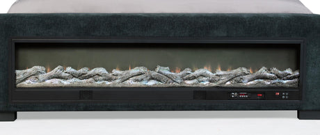 Preston Blue Upholstered Eastern King Audio Fireplace Bed by Coaster at Eve Furniture