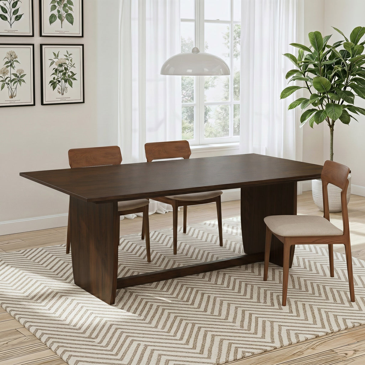 Preston Solid Wood Dining Table with Trestle Base in Warm Walnut Finish by Ashcroft Furniture at Eve Furniture