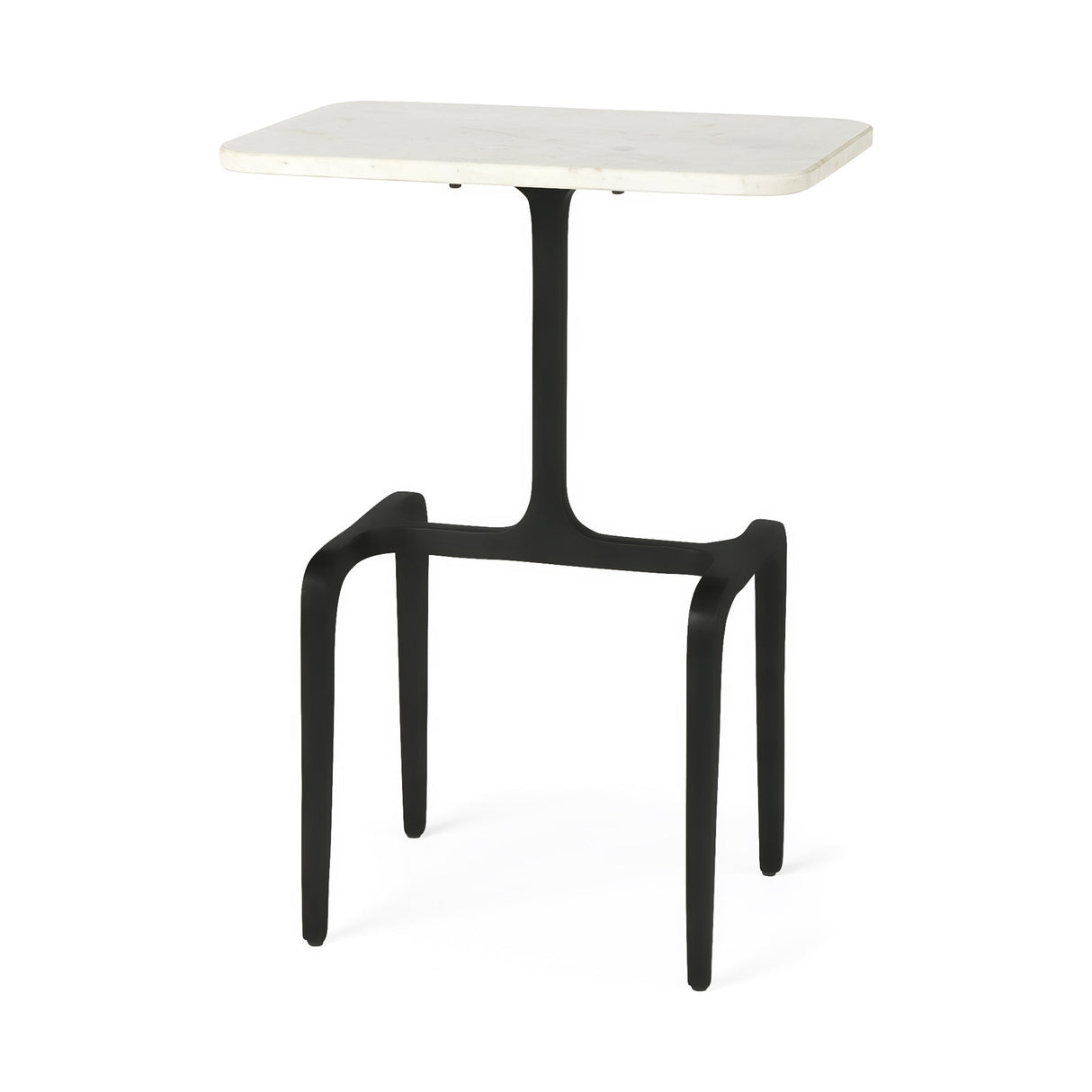 Preston White Marble Tabletop w/ Matte Black Iron Base Accent Table by Mercana at Eve Furniture