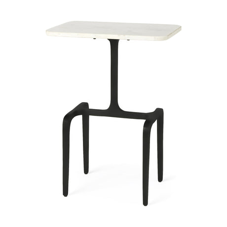 Preston White Marble Tabletop w/ Matte Black Iron Base Accent Table by Mercana at Eve Furniture