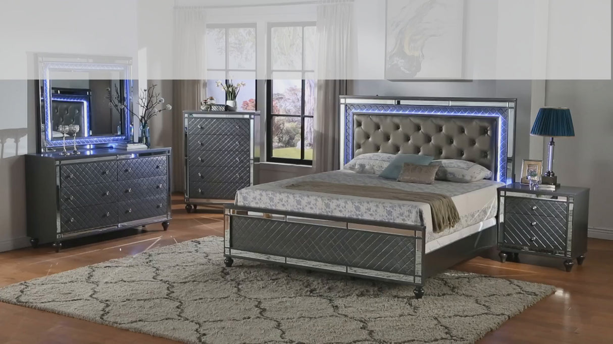 Dormitorio Refino Gray con paneles tapizados LED