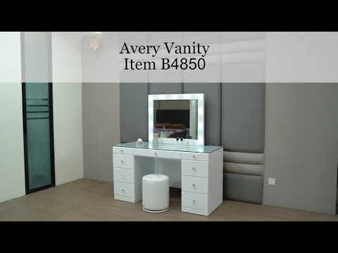 Avery White Vanity Set w/LED Mirror & Stool