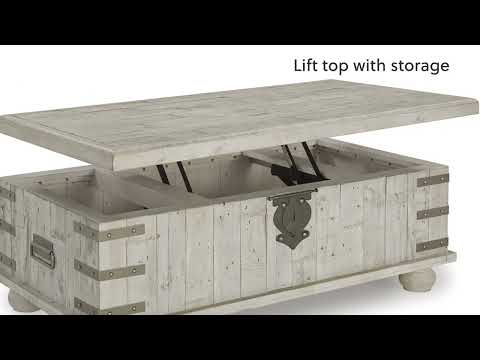 Carynhurst White Wash Gray Coffee Table with Lift Top