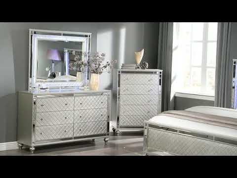 Cristian Champagne Queen LED Upholstered Panel Bed
