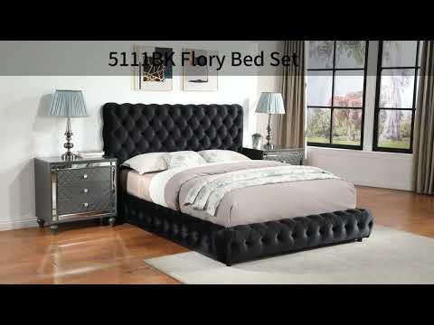 Flory Black Queen Upholstered Platform Bed