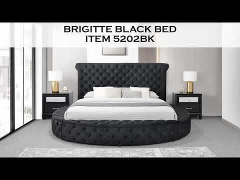 Cama tapizada con panel de almacenamiento Brigitte Black Queen