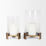 Price Large Antiqued Gold Metal w/ Glass Hurricane Candle Holder by Mercana at Eve Furniture