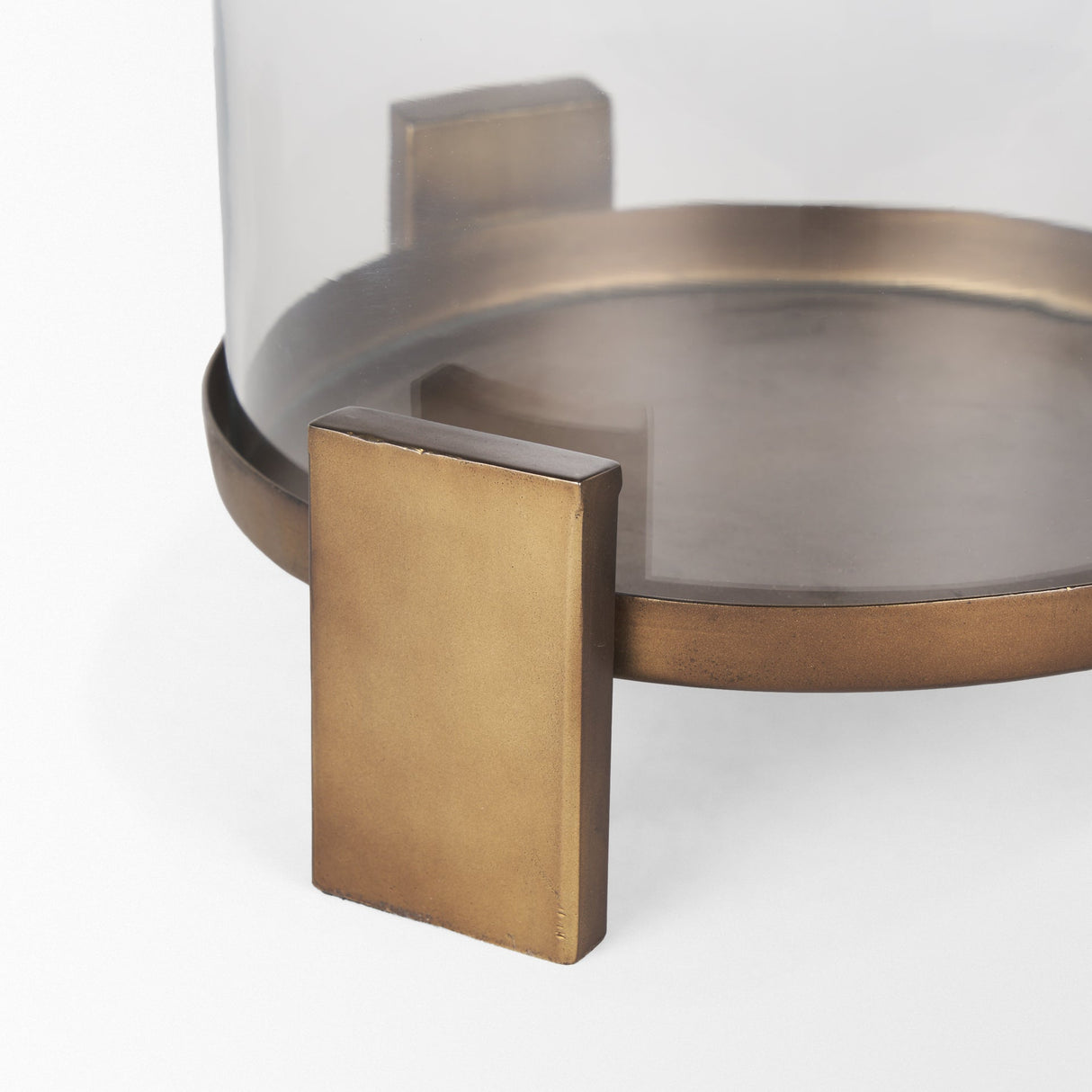 Price Large Antiqued Gold Metal w/ Glass Hurricane Candle Holder by Mercana at Eve Furniture