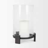 Price Large Matte Black-Brown Metal w/ Glass Hurricane Candle Holder by Mercana at Eve Furniture