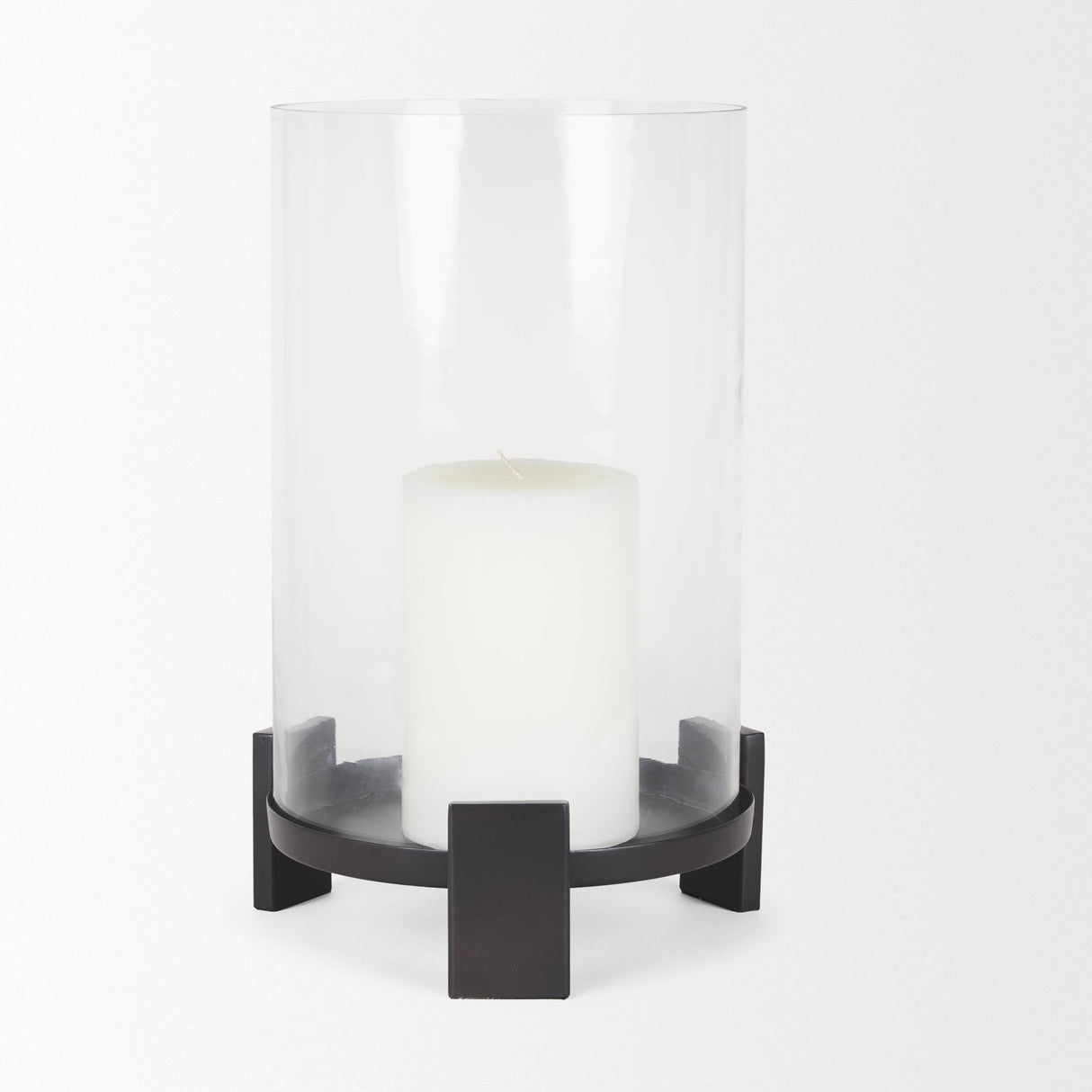 Price Large Matte Black-Brown Metal w/ Glass Hurricane Candle Holder by Mercana at Eve Furniture