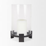 Price Large Matte Black-Brown Metal w/ Glass Hurricane Candle Holder by Mercana at Eve Furniture